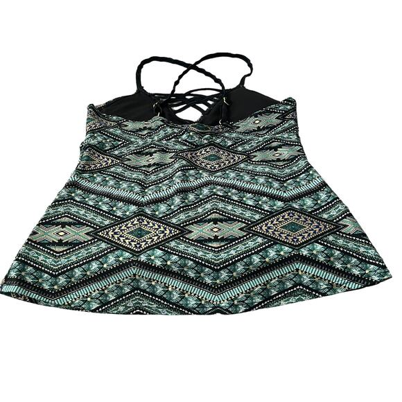 AMBRIELLE SWEETHEART NECKLINE TANK TOP, WOMENS, M, GREEN GOLD WHITE ABSTRACT - Picture 2 of 9